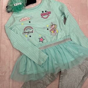 Kids Enchanted Unicorn Dance Set - Mint and Silver